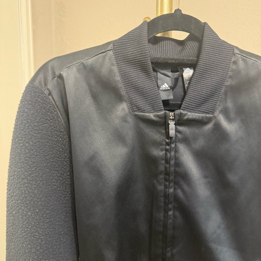 ADIDAS Satin Sherpa Black Bomber Jacket Size Medium - Picture 3 of 16